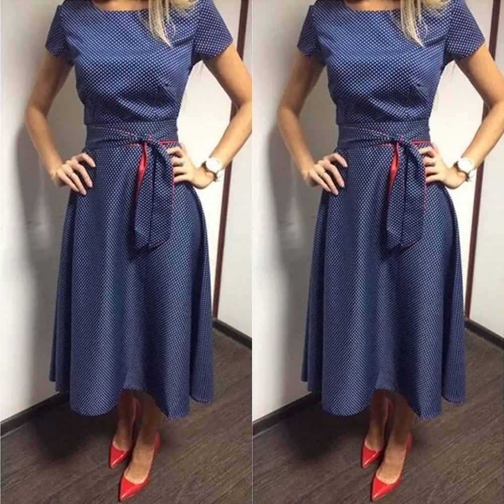 Summer Short Sleeve Polka-Dot Dress